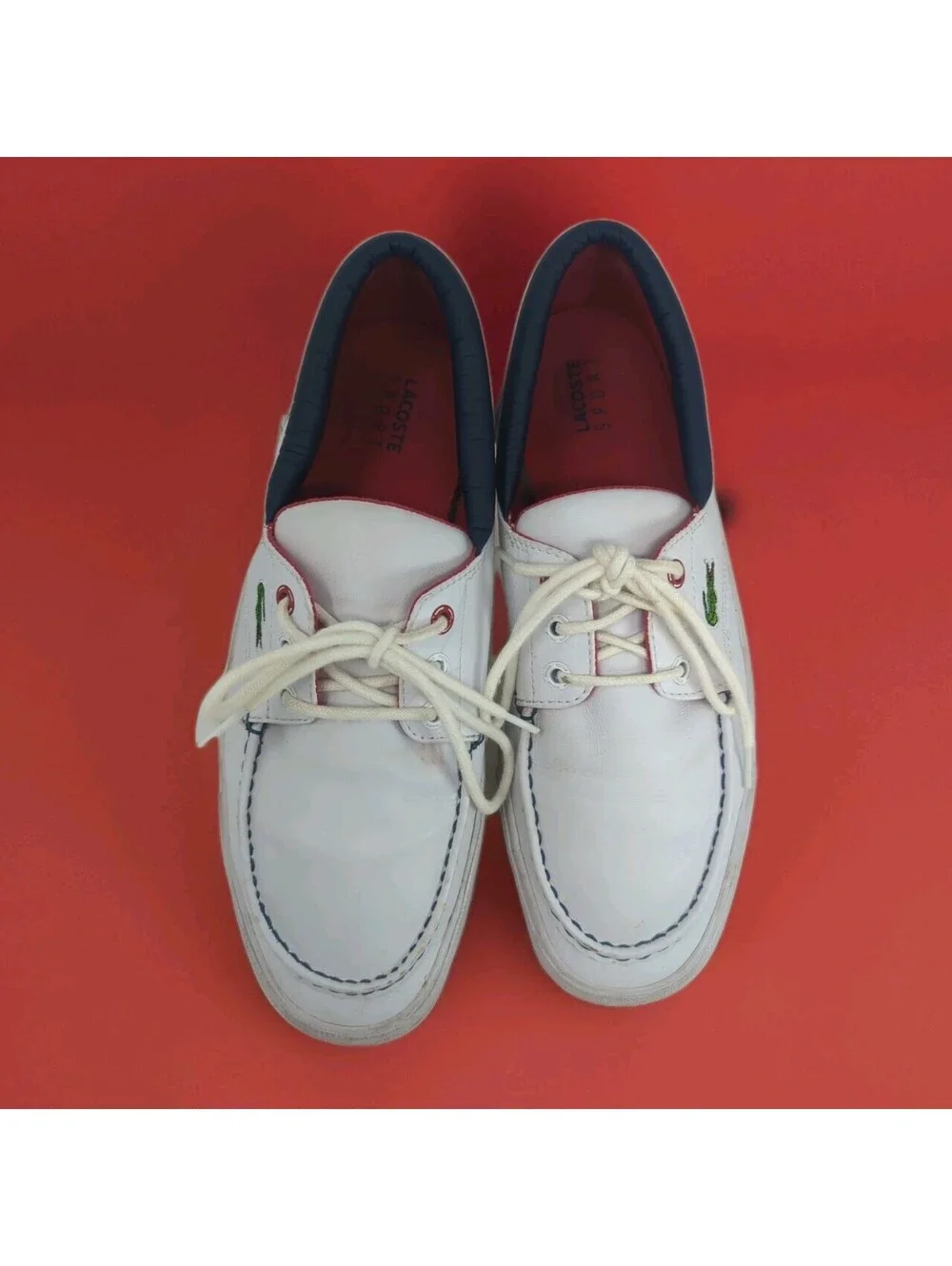 LACOSTE Shakespeare TLS Leather Casual Loafers Boat Shoes Mens 10 Milk White